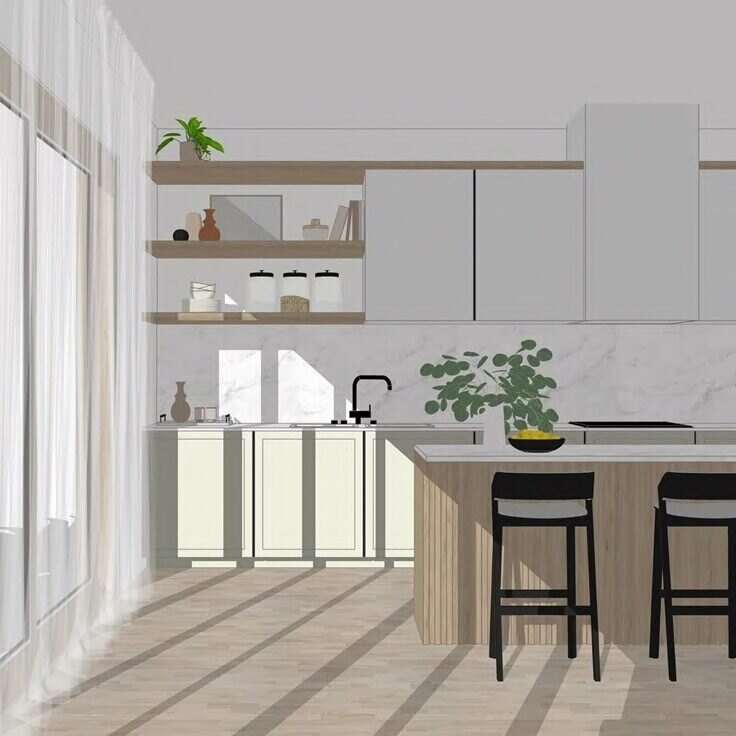 Maquette, cuisine, ambiance claire