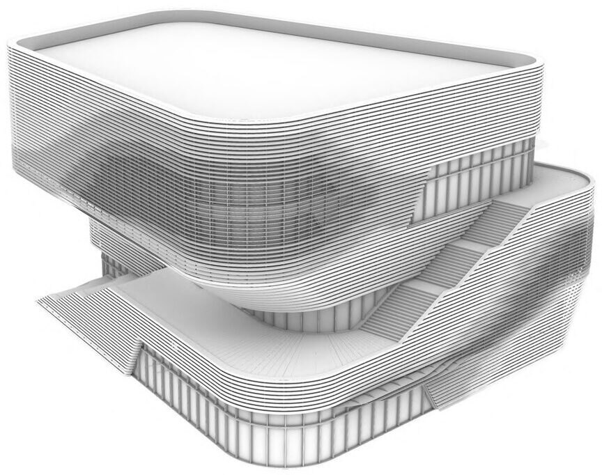 Maquette, volume à stries, recherche de forme