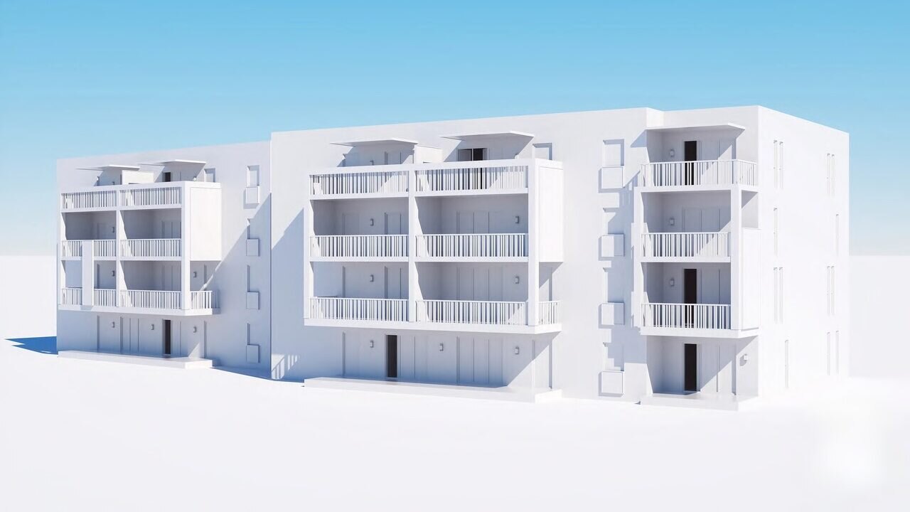 Maquette, logements collectifs, front de rue