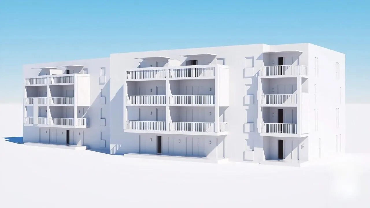 Maquette, logements collectifs, front de rue