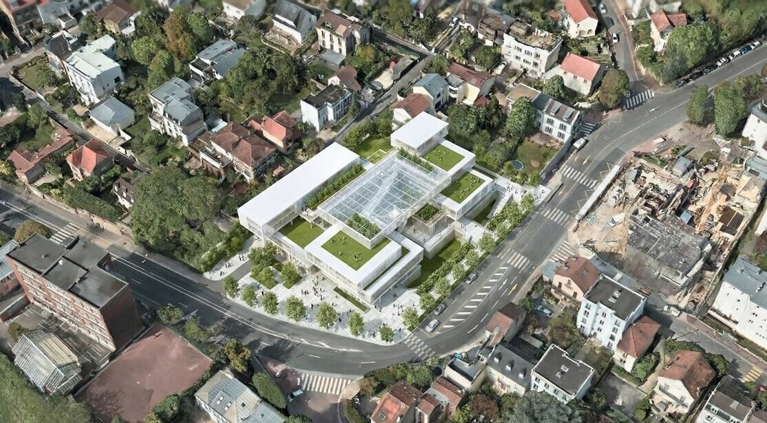 Rendu, insertion du projet sur site, vue aérienne